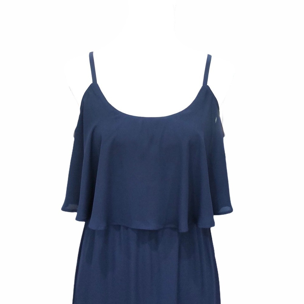 NWOT Show Me Your Mumu Caitlin ruffle Maxi Dress SZ S Navy Crisp - Picture 5 of 11